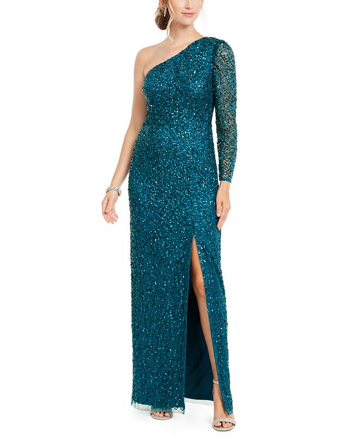 adrianna papell beaded column gown