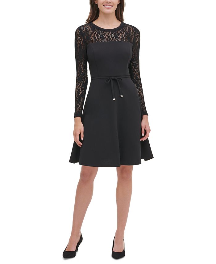 Tommy Hilfiger Lace Sleeve Fit Flare Dress Macy s