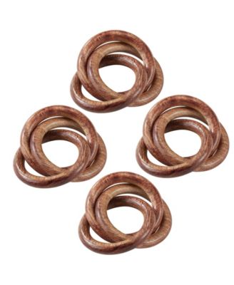 Mango Wood Napkin Ring with Interlock Design, Set of 4