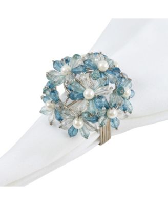 Napkin Ring with Beaded Floral Design, Set of 4