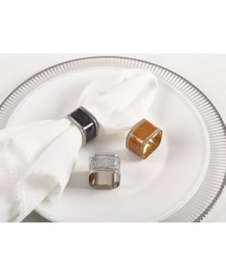 Sparkling Square Design Napkin Ring Set of 4