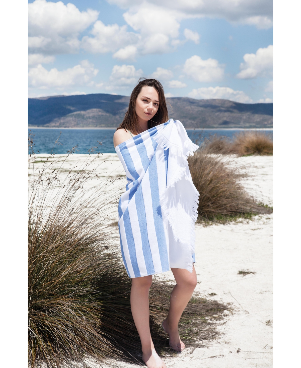 Shop Ozan Premium Home Mediterranean Pestemal Beach Towel In Blue,white