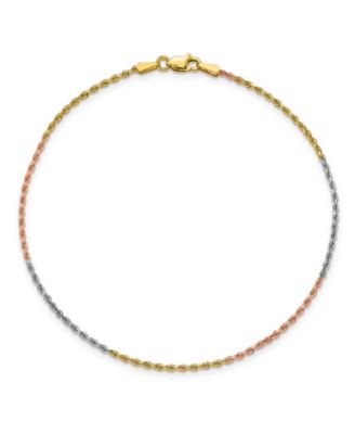 Rope Chain Anklet in 14k Yellow, Rose and White Gold
