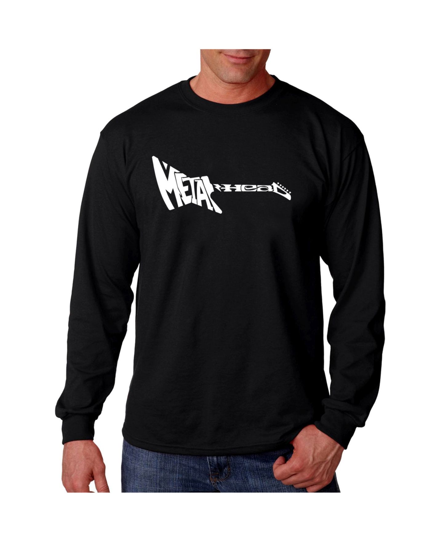 Мужская футболка LA Pop Art Word Art Long Sleeve T-Shirt- Metal Head Guitar, цвет: Чёрный — фото 1