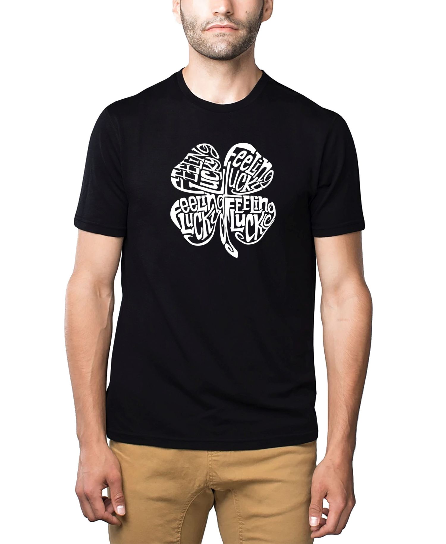 Men's Cotton/Poly Blend Word Art T-Shirt - Feeling Lucky Clover