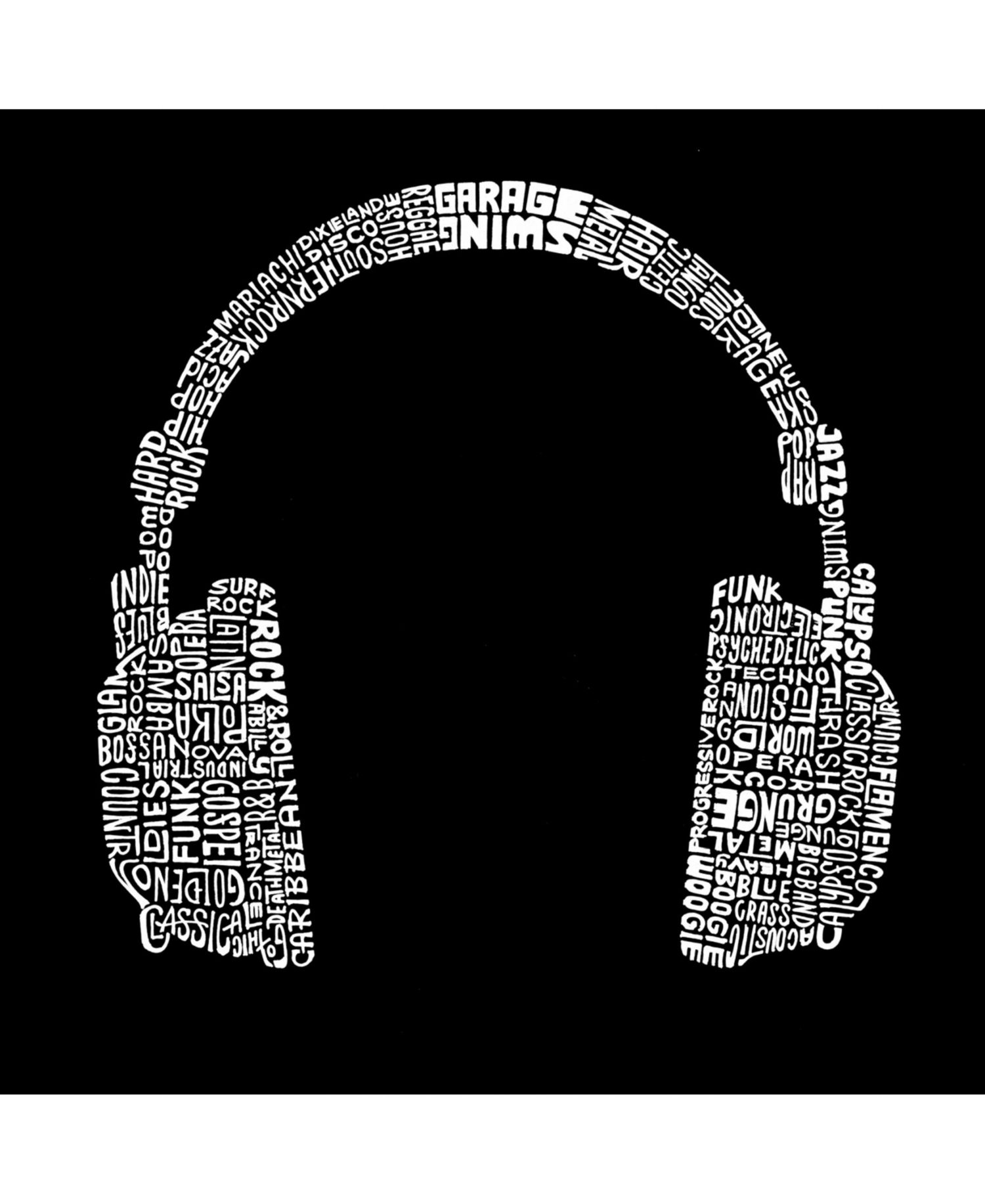 Men's Word Art Long Sleeve T-Shirt- Headphones - 63 Genres of Music