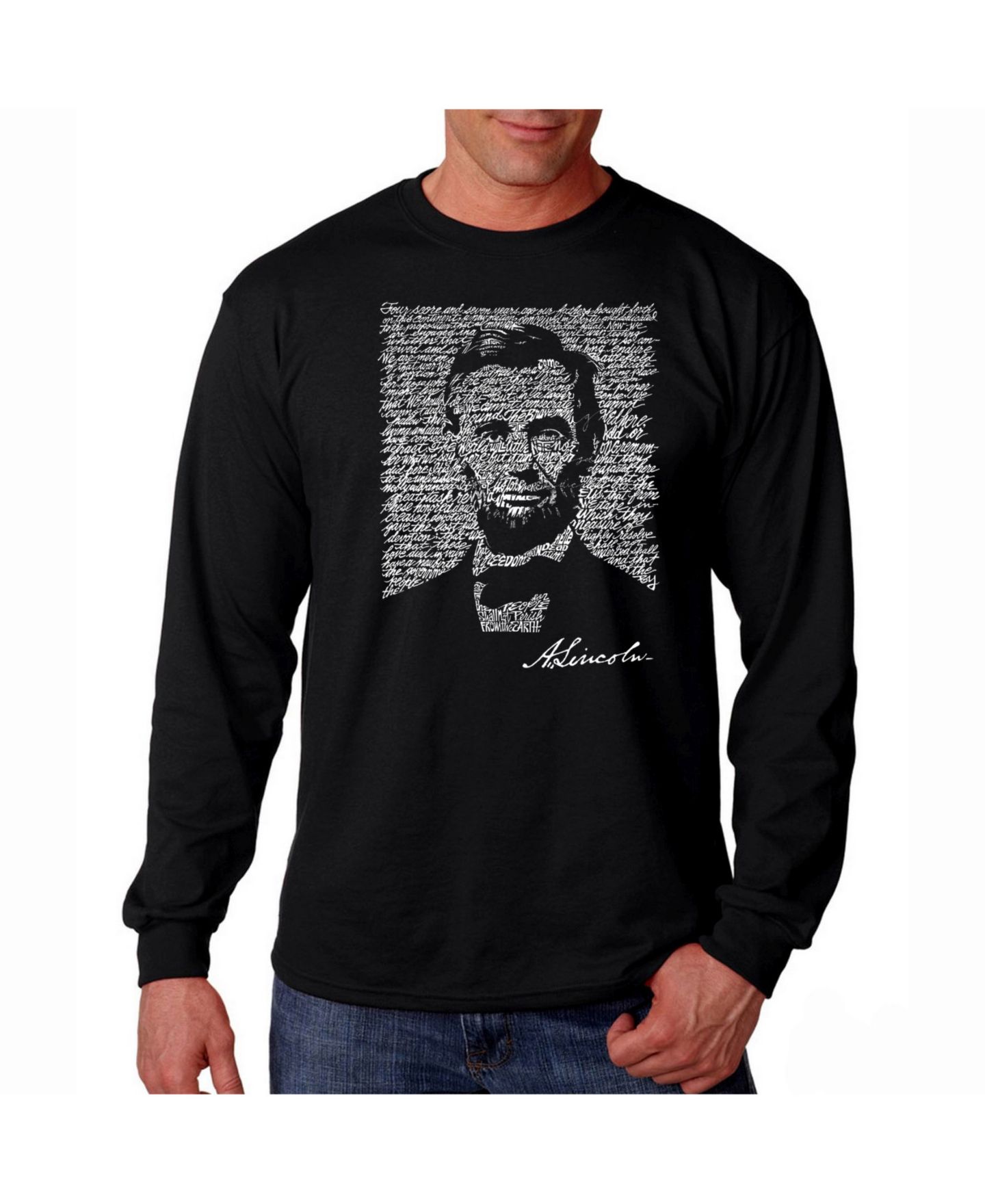 Мужская футболка LA Pop Art Word Art Long Sleeve T-Shirt- Abraham Lincoln, цвет: Чёрный — фото 1