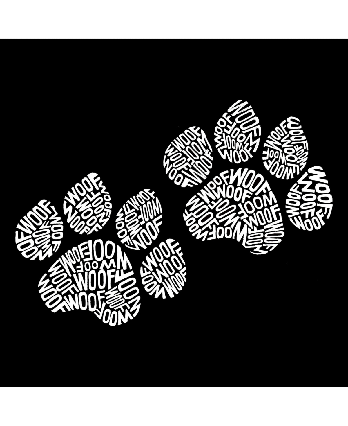 La Pop Art Men's Word Art Long Sleeve T-Shirt- Woof Paw Prints