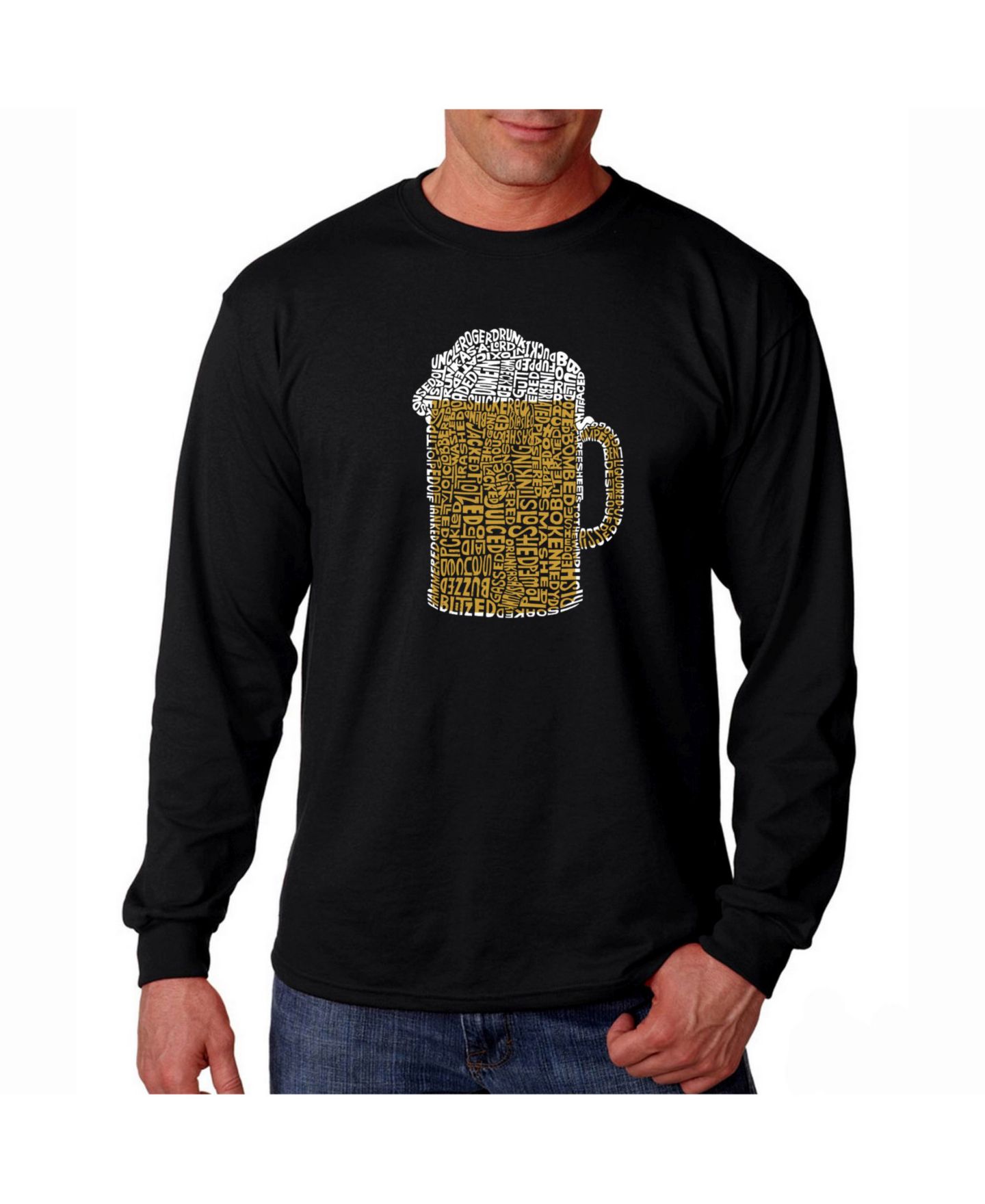 Мужская футболка LA Pop Art Word Art Long Sleeve - Slang Terms For Being Wasted, цвет: Чёрный — фото 1