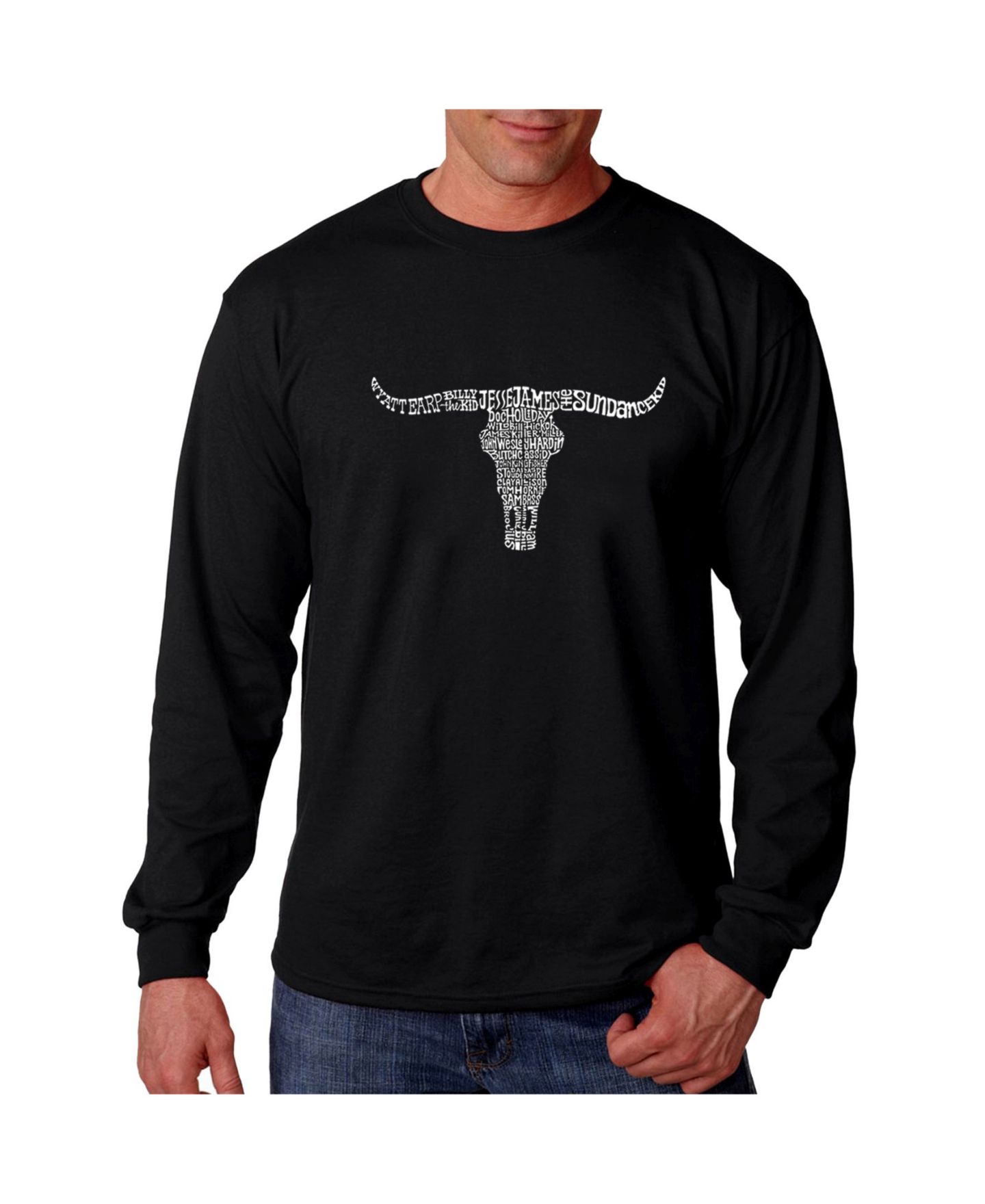 Мужская футболка LA Pop Art Word Art Long Sleeve - Outlaws, цвет: Чёрный — фото 1