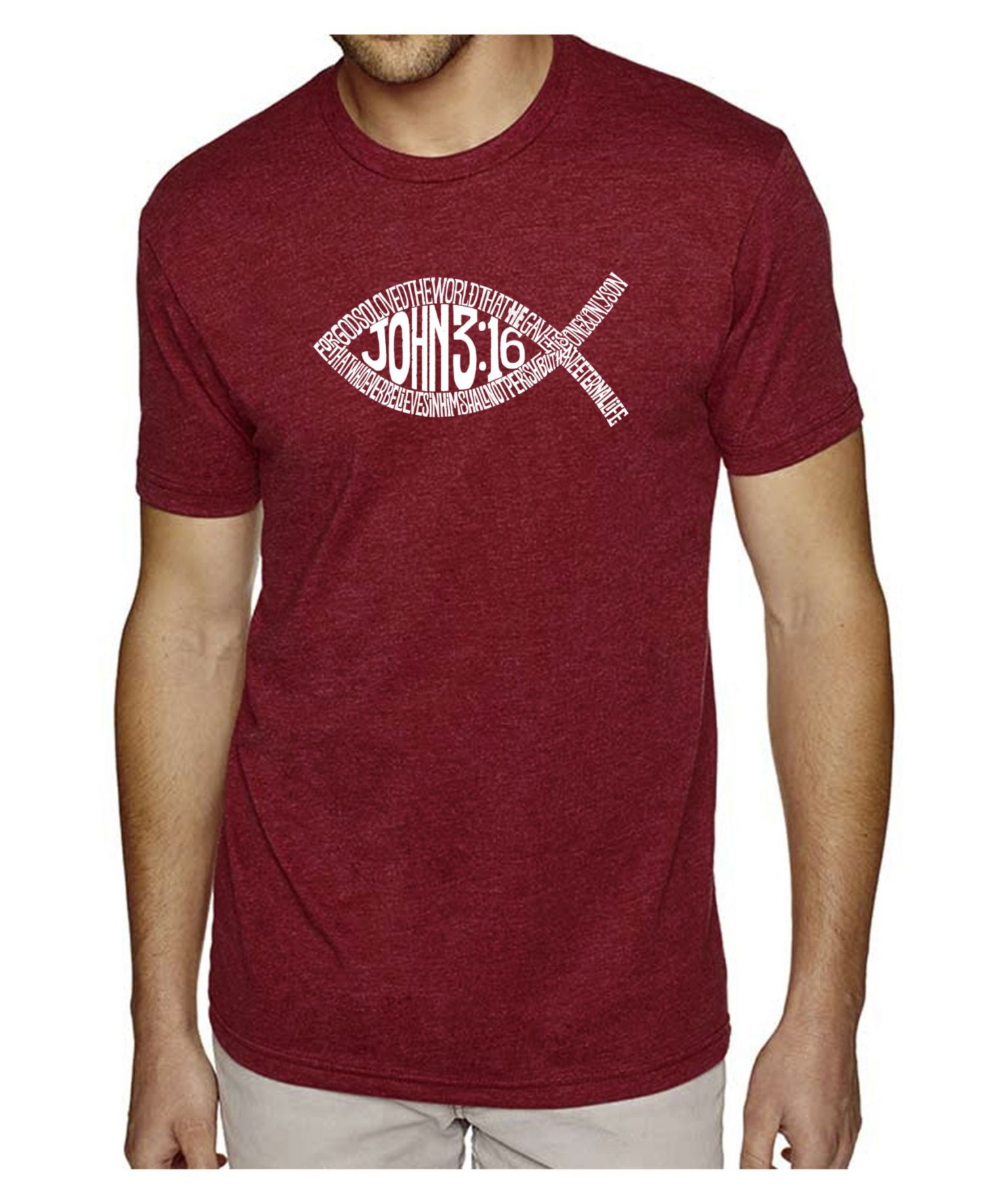 Men's Cotton/Poly Blend Word Art T-Shirt - John 3:16 Fish Symbol
