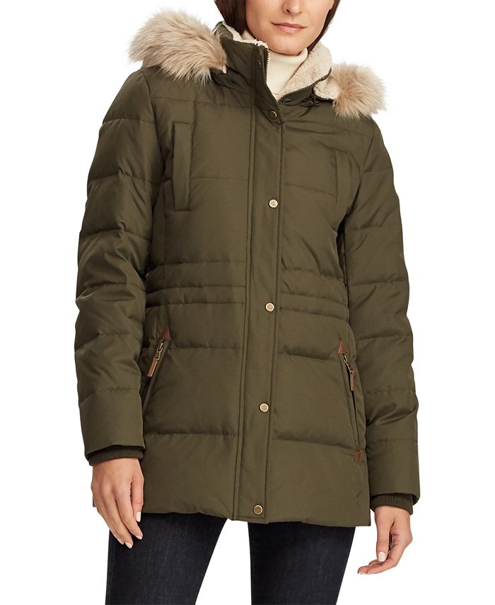 Lauren Ralph Lauren Faux-Fur Trim Hooded Down Coat, Created for Macy's ...