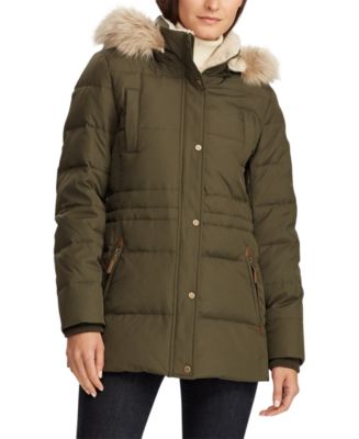 Lauren Ralph Lauren Faux-Fur-Trim Hooded Down Jacket, Created for Macy ...