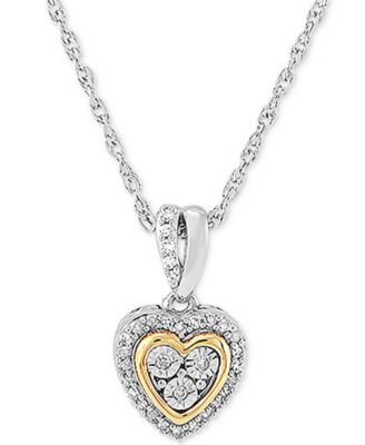 Diamond Mini-Heart Pendant Necklace (1/10 ct. t.w.) in Sterling Silver and 14k Gold  