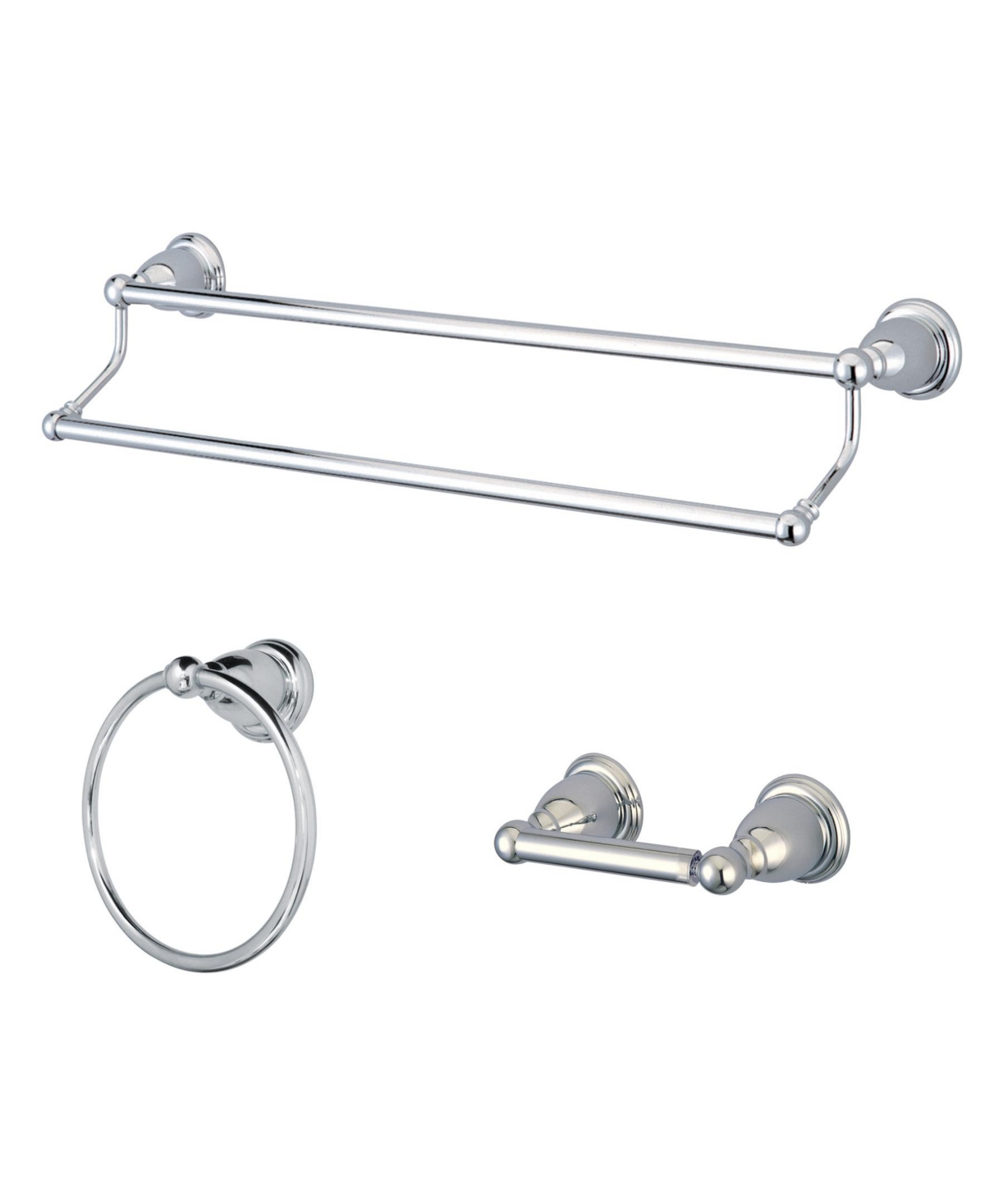 Kingston Brass Heritage 3-Pc. Dual Towel Bar Accessory Set in Polished Chrome Bedding