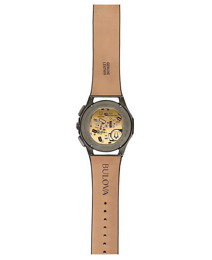 Bulova - Men's Chronograph Curv Progressive Sport Brown Leather Strap Watch 44mm