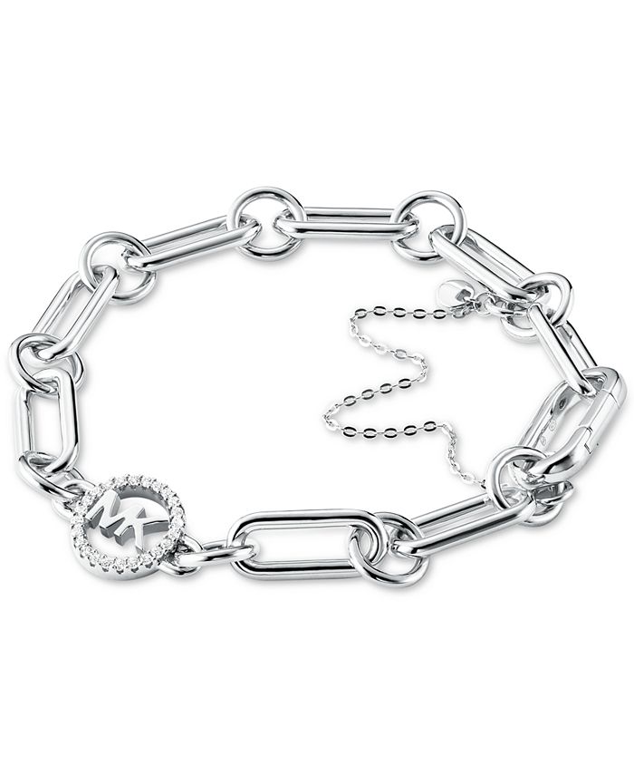 Michael Kors Sterling Silver Crystal Logo Link Bracelet - Macy's