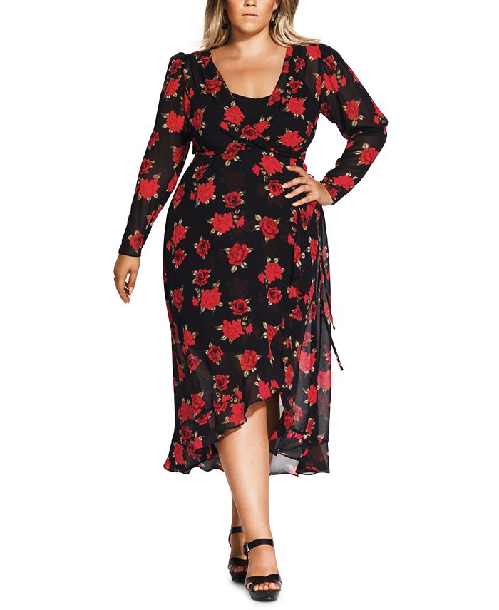 City Chic Trendy Plus Size Floral-Print High-Low Maxi Dress - Macy's