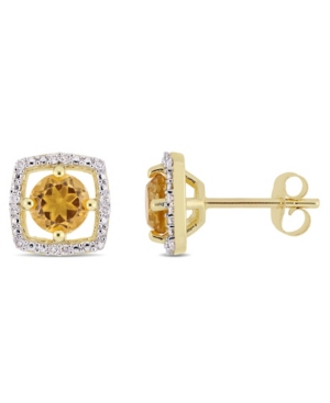 image of Citrine (7/8 ct. t.w.) and Diamond Accent Halo Square Stud Earrings in 10k Yellow Gold