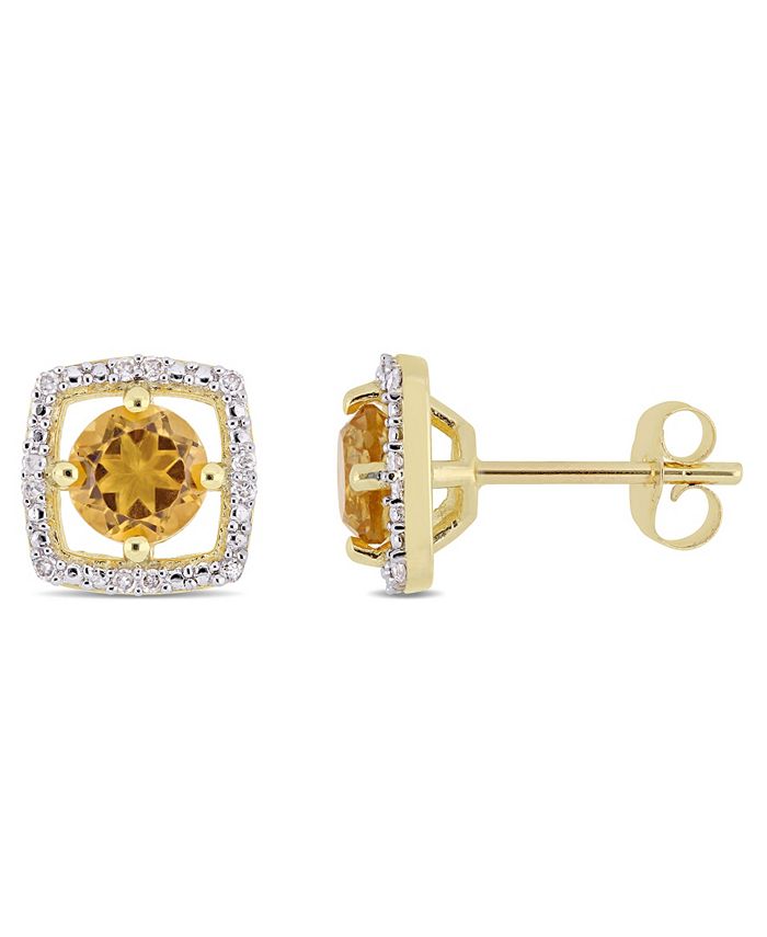 Macy's - Citrine (7/8 ct. t.w.) and Diamond Accent Halo Square Stud Earrings in 10k Yellow Gold