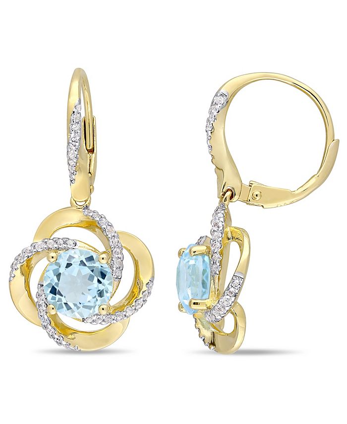 Macy's - Blue Topaz (4-3/4 ct. t.w.), White Topaz (1/2 ct. t.w.) Interlaced Floral Swirl Earrings in 18k Yellow Gold Over Sterling Silver