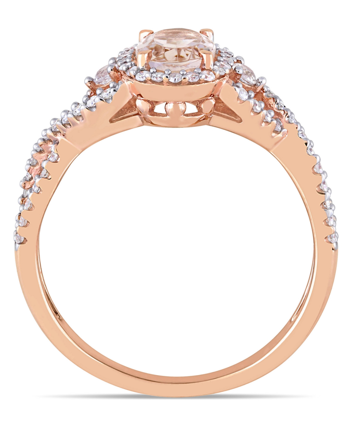 (3/4 ct. t.w.) White Sapphire (1/20 ct. t.w.) and Diamond (1/3 ct. t.w.) 3-Stone Infinity Ring in 10k Rose Gold - Morganite