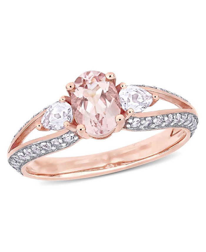 Macy's - Morganite and White Topaz (1-1/2 ct. t.w.) 3-Stone Ring in 10k Rose Gold