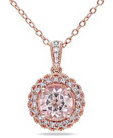 Morganite (1-1/6 ct. t.w.) and Diamond (1/10 ct. t.w.) Halo 18" Necklace in Rose Gold over Silver