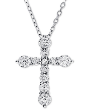 image of Diamond Cross Adjustable Pendant Necklace (1 ct. t.w.) in 14k White Gold