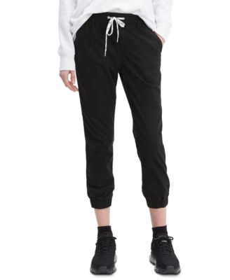 black joggers with white drawstring