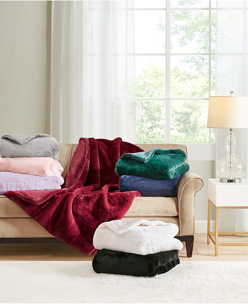 Martha Stewart Collection Solid Faux Fur Throw, Created for Macy's