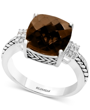image of Effy Smoky Quartz (4-1/2 ct. t.w.) & Diamond (1/20 ct. t.w.) Accent Ring in Sterling Silver