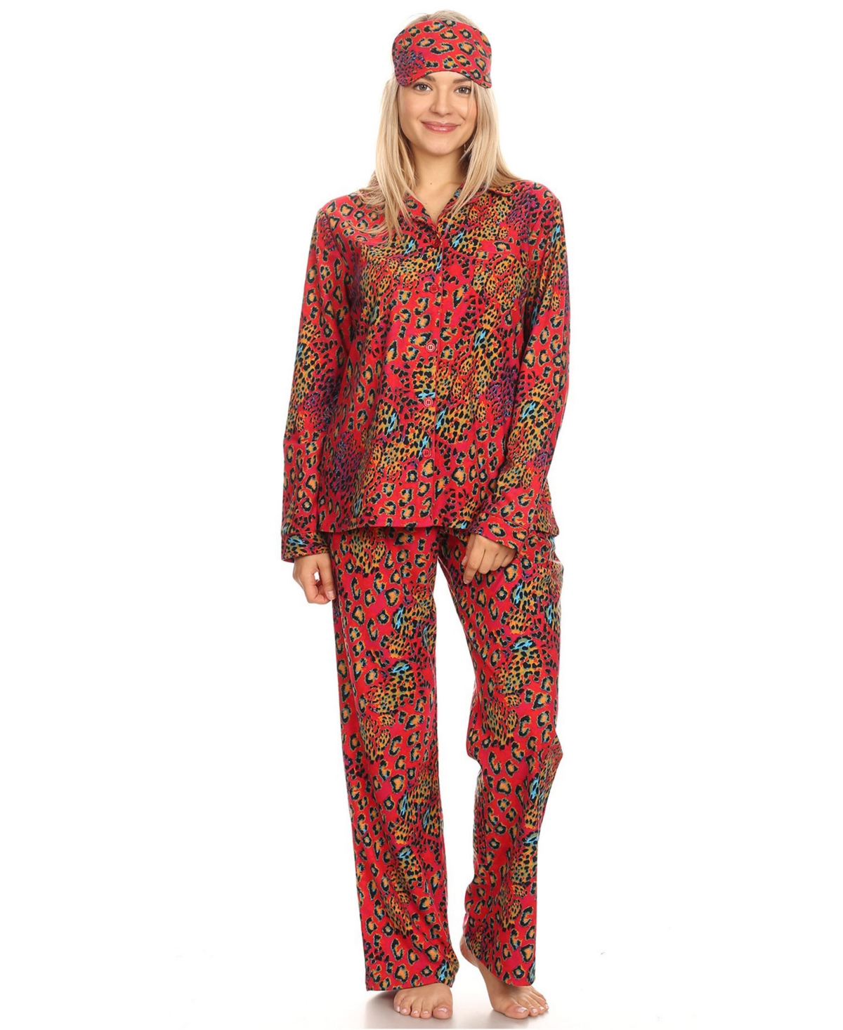 3-Piece Cozy Pajama Set - Red Cheetah
