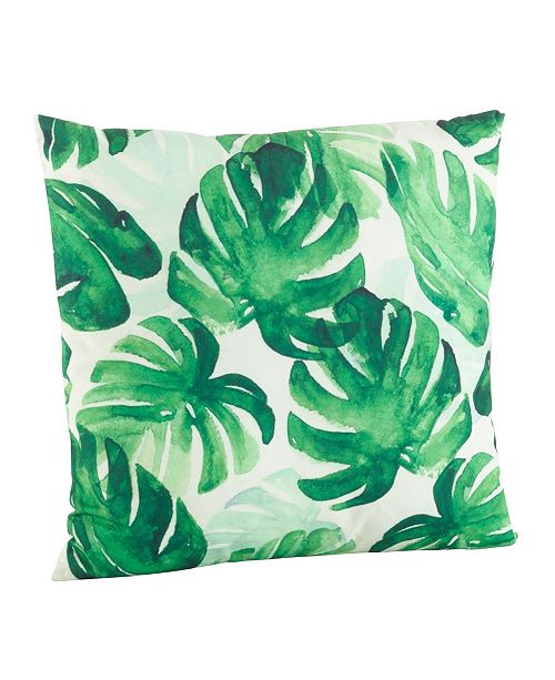 Saro Lifestyle Green Leaf Print Feathers Throw Pillow, 18" x 18