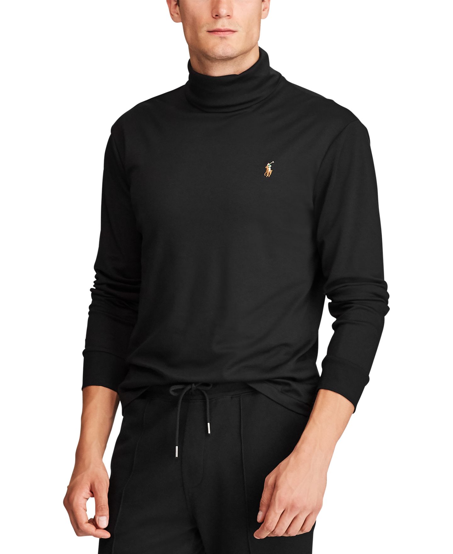 Мужской свитер Polo Ralph Lauren Soft Cotton Turtleneck, цвет: Чёрный / Коричневый — фото 1