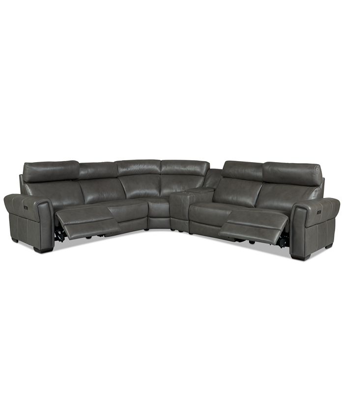 Furniture - Josephia 6-Pc. Leather Sectional with 2 Power Recliners and Console