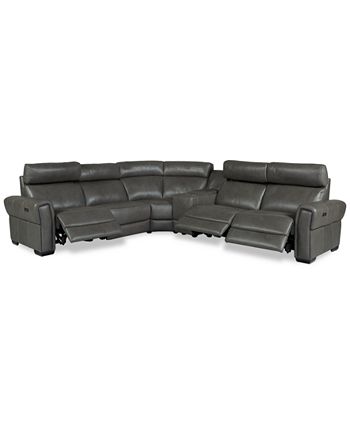 Furniture - Josephia 6-Pc. Leather "L" Shaped Sectional with 3 Power Recliners and Console