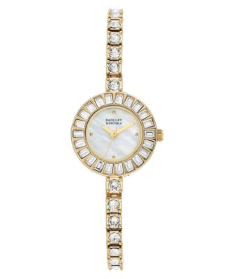 Badgley Mischka Ladies Gold Tone Bangle Encrusted with Swarovski Crystals Watch 33mm Macy s