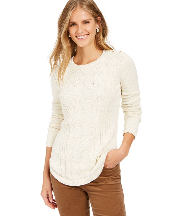 Charter Club Petite Cable Knit Sweater, Created for Macy's - Macy's