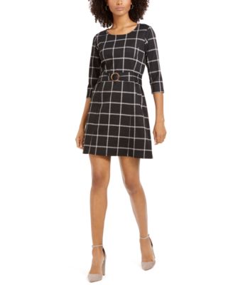 NY Collection - Petite Plaid Belted Shift Dress