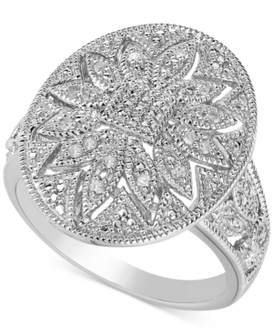 image of Diamond Filigree Floral Statement Ring (1/10 ct. t.w.) in Sterling Silver