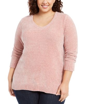 Karen Scott - Plus Size V-Neck Chenille Sweater
