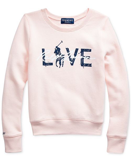 Polo Ralph Lauren Big Girls Pink Pony Fleece Logo Sweatshirt