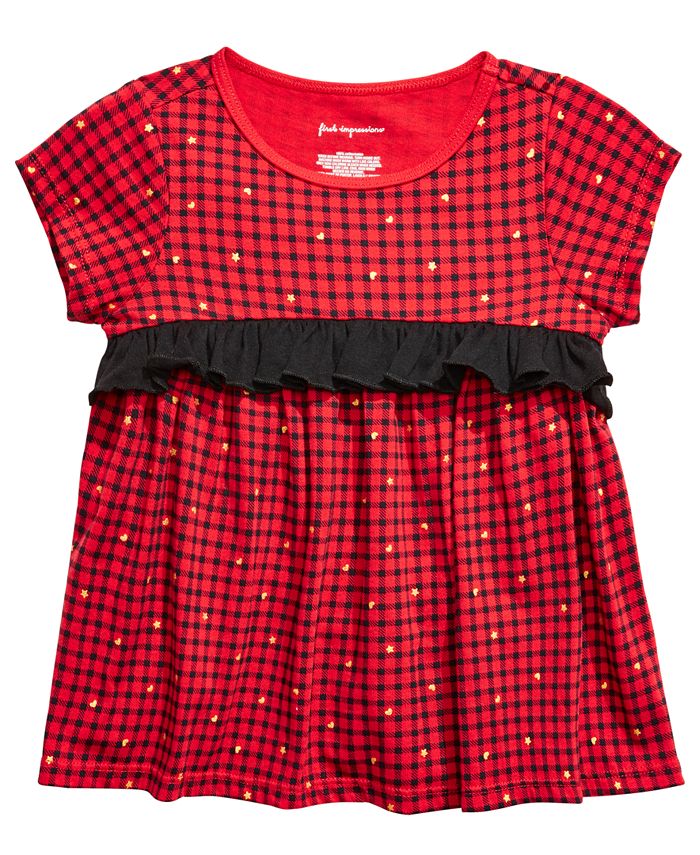 First Impressions Baby Girls Cotton Check Ruffle TShirt, Created for
