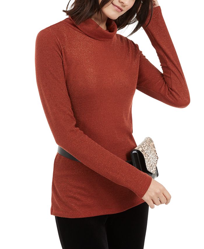 INC International Concepts Women's Metallic Flecked Turtleneck Sweater Black Size Medium