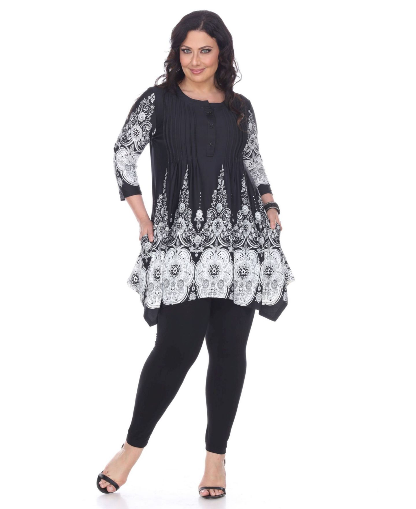 Женский топ White Mark Plus Size Dulce Tunic Top, цвет: Чёрный белый — фото 2