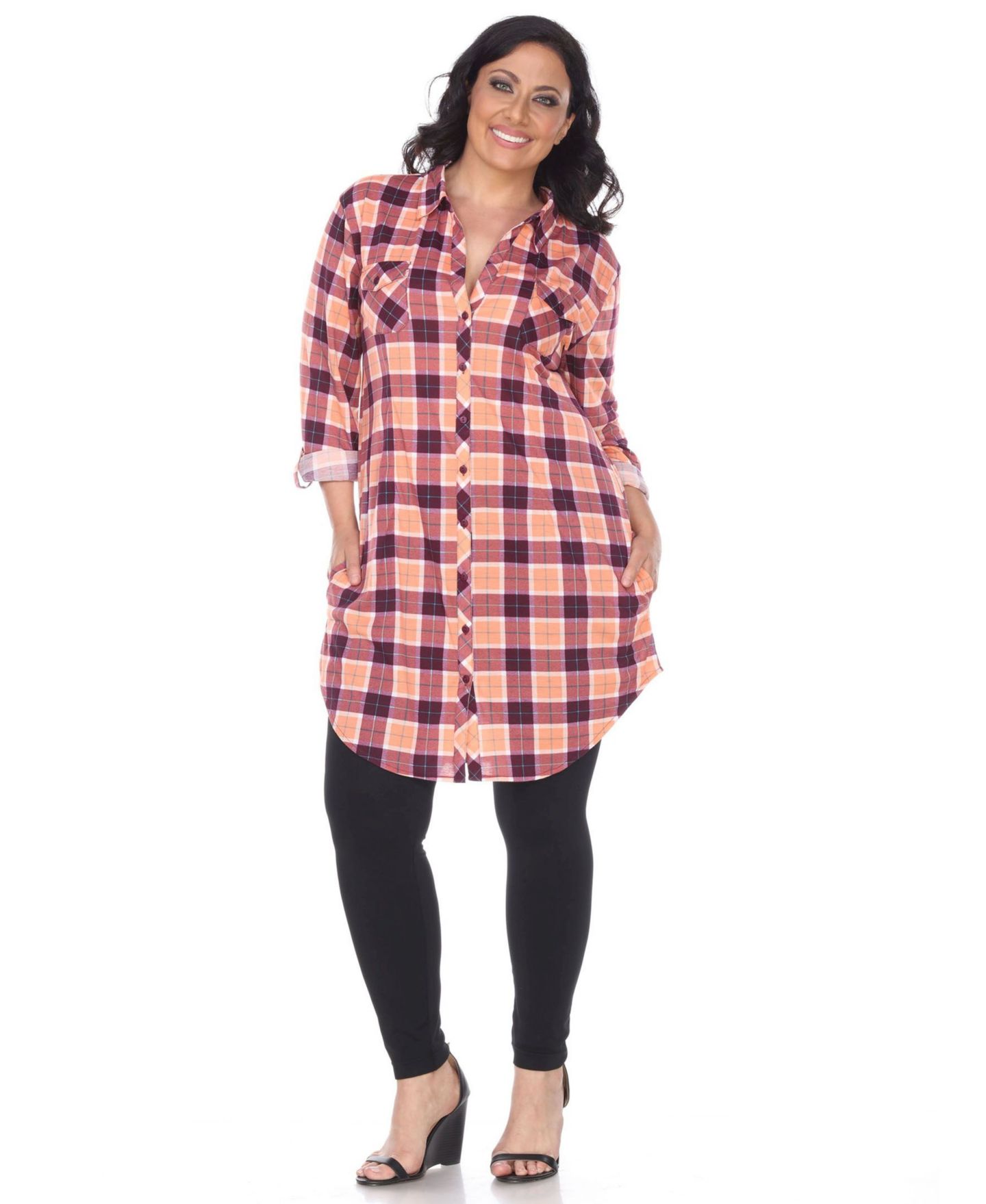 Женский топ White Mark Plus Piper Stretchy Plaid Tunic, цвет: Оранжевый — фото 3