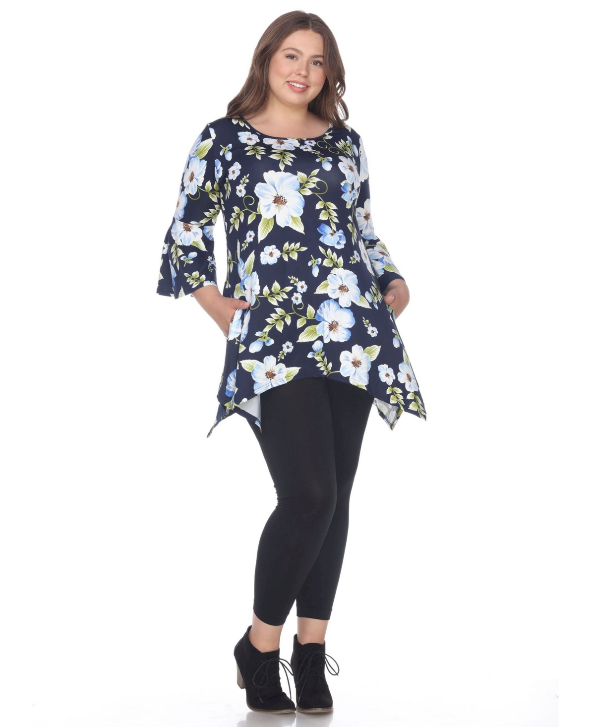 Shop White Mark Plus Size Blanche Tunic Top In Blue Flower