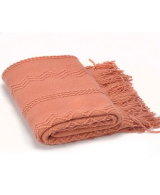 Battilo Home Woven Raised Zigzag, Chain Patterns and Tasseled End Throw, 50" X 60"
