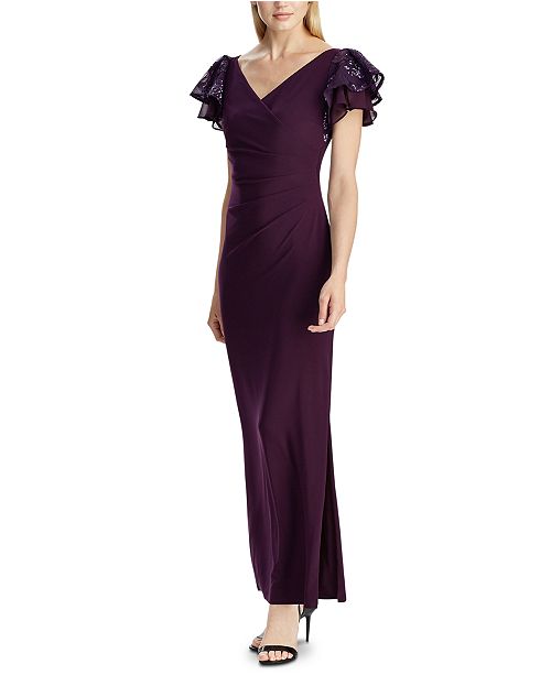 Lauren Ralph Lauren Embellished Flutter Sleeve Gown Created For